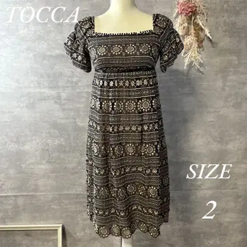 TOCCA 자수 원피스 자수 퍼프 슬리브 브라운 계열 반팔 2
