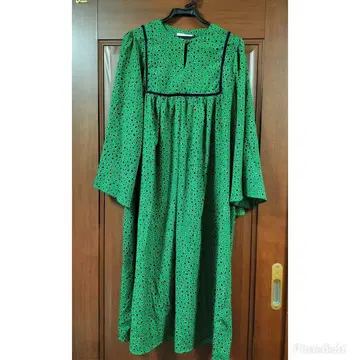 COY 그린 컬러 패턴 제품 7부 소매 튜닉 원피스 한국 FREE