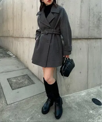 [ Chico ] 스탠드 카라 미들 기장 오버코트