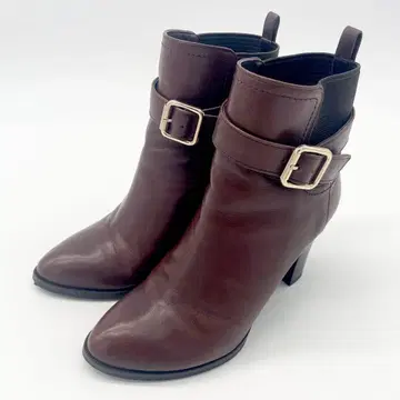 DIANA 숏부츠 가죽 브라운 버클 사이드 페미닌