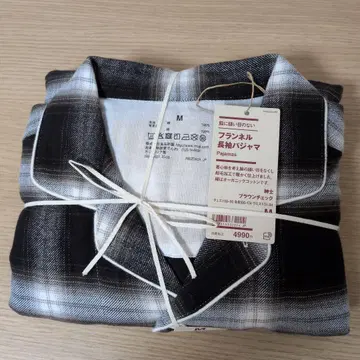 겨드랑이에 솔기 없는 무인양품 플란넬 긴팔 파자마 M 신사 브라운 체크