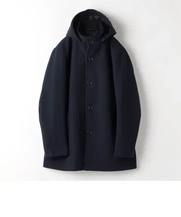 네이비 후드 부착 울 코트