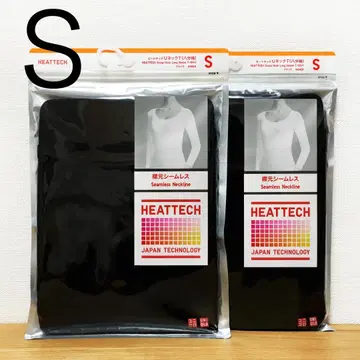 2장 히트텍 U넥 T 8부 소매 블랙 S 유니클로 UNIQLO