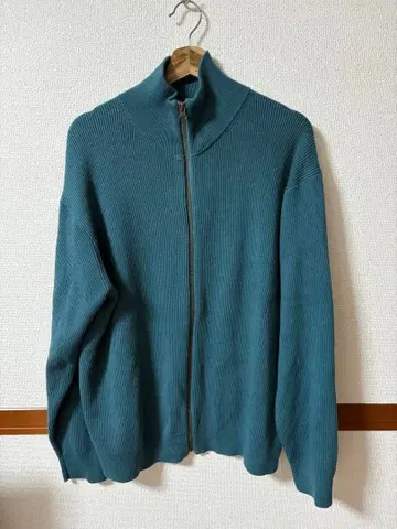 틸 색상 풀 집업 하이넥 스웨터 XL