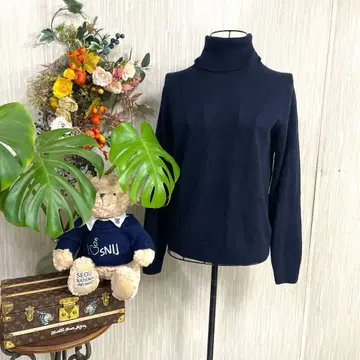 UNIQLO 네이비 터틀넥 스웨터 긴팔 캐시미어 100% 여성용 S