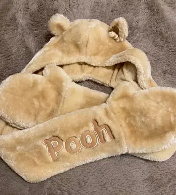 디즈니 푸우 팬캡 머플러 후드 장갑 포함 Disney