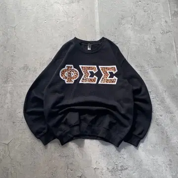 길단 USA 구제 의류 레오파드 무늬 자수 맨투맨 트레이닝복 블랙