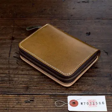 천연 가죽 올리브 그린 라운드 지퍼 남성용 지갑 이단 접이식 새상품 블랙