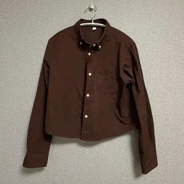 브라운 버튼 다운 크롭 셔츠