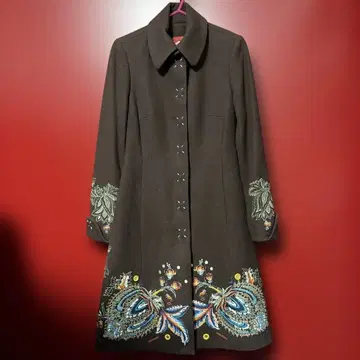 오일릴리/Oilily 브라운 꽃무늬 자수 롱 코트