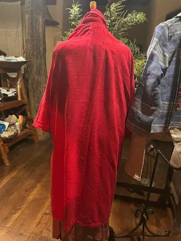 빨간색 롱 원피스 긴팔 부드러운 린넨 100%