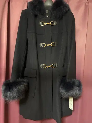 라비산 퍼 블랙 롱 코트 미사용 새상품