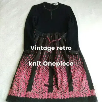 무지 & 장미 패턴 울 니트 원피스 허리 리본 빈티지