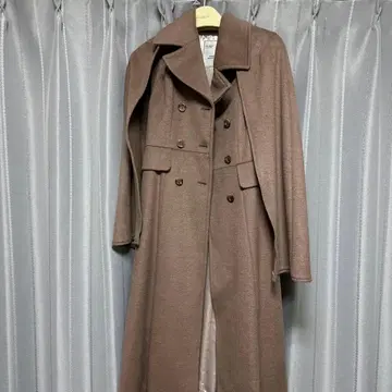 브라운 울 혼방 롱 코트