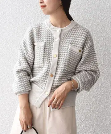 새상품급 SHIPS 트위드 골드 버튼 가디건 울 혼방 니트