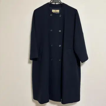 네스트로브 이중직 비버 노카라 코트 네이비