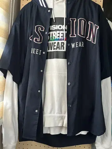 VISION STREET WEAR 바시티 자켓 네이비/후드티 세트