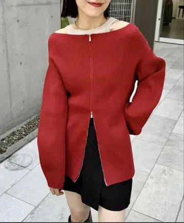 [ mystic ] 와이드 넥 zip 가디건