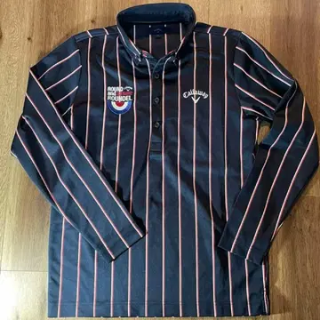 Callaway 네이비 오렌지 스트라이프 피케 셔츠