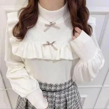 evelyn 레이스 리본 프릴 니트 화이트