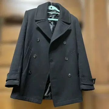 H&M 블랙 피 코트 울 혼방