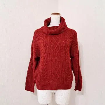 INGNI 케이블 짜임 니트 긴팔 터틀넥 스웨터 레드 계열 [ M ]