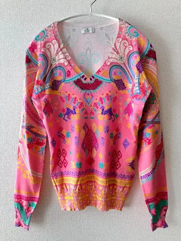 ETRO 에트로 컬러풀 V넥 니트 스웨터 실크 블렌드 사이즈 40