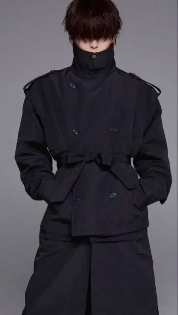 ADRER 블랙 트렌치코트 더블 브레스트