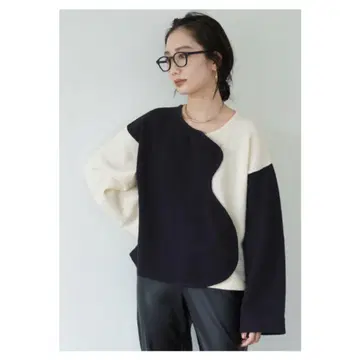 miette 바이컬러 커브 디자인 가디건