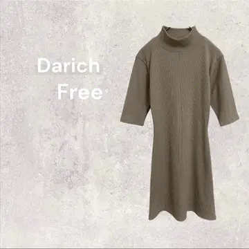 다리치 리브 니트 원피스 무릎 기장 5부 소매 7부 소매 플레어 하이넥