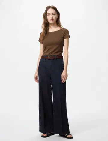 유니클로 여성용 와이드 트라우저 청바지 Navy 사이즈 S