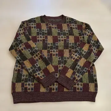 멀티 컬러 체크 무늬 니트 스웨터 L 사이즈