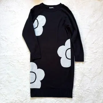 MARY QUANT 마리콴트 큰 꽃 니트 원피스 블랙 체형 커버