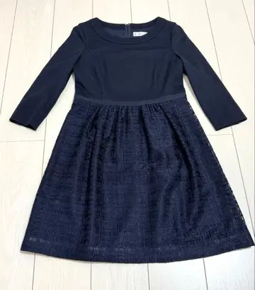 [ 새상품급 ] 쿠미쿄쿠 무릎 기장 원피스 레이스 절개 울 네이비 L