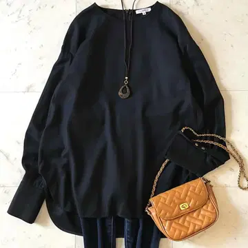 인기 yori 요리 울 혼방 크루넥 블라우스 38 블랙 블랙 일본제