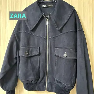 ZARA 네이비 빅 칼라 블루종 M