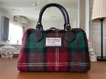 해리스 트위드 미니 보스턴 백 체크 무늬