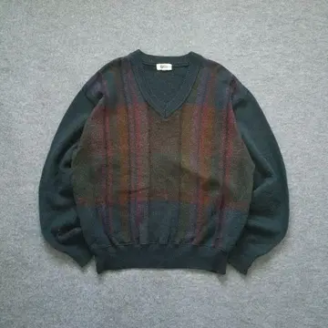 빈티지 스웨터 니트 옴브레 체크 무늬 그랑파코어 Y2K 구제 의류