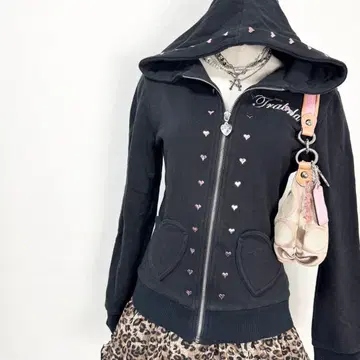 y2k 00s TRALALA LIZLISA 하트 스터드 지퍼 후드티