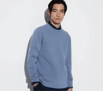 UNIQLO 워셔블 스트레치 밀라노 리브 쿨넥 스웨터 BLUE