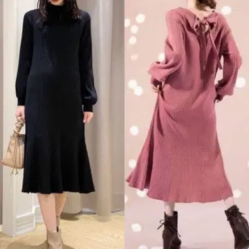 WILLSELECTION 백리본 머메이드 리브 니트 원피스