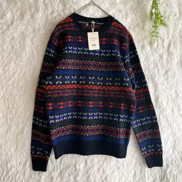 UNIQLO 램스울 스웨터 네이비/레드