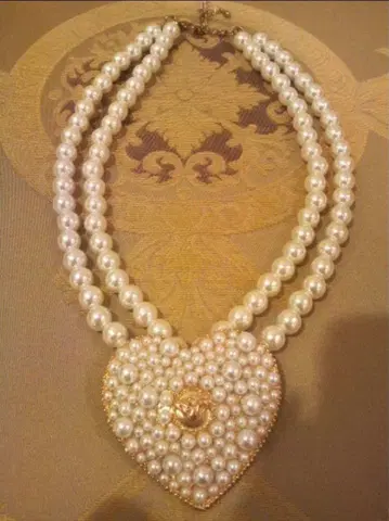 [ 중고 ] 지저스 디아망테 Big 마리 하트 펄 목걸이 화이트