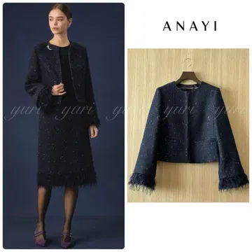 [ 944 ] 새상품급 아나이 코스믹 트위드 크루 자켓 다크 네이비 38