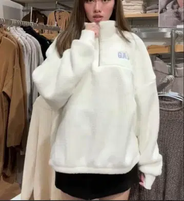GAP 여성용 미니 로고 하프 지퍼 플리스 보아 화이트 쉘파 L 사이즈