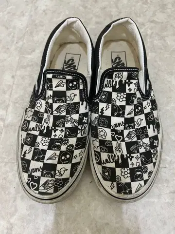 VANS 슬립온 체크 무늬 캔버스 스니커즈 24cm