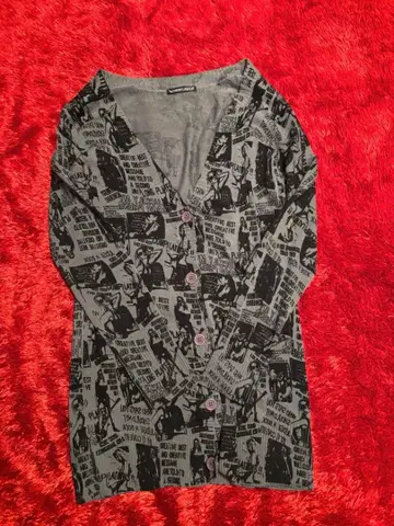 히스걸풍 올 패턴 가디건 그레이 그래픽 프린트 그런지