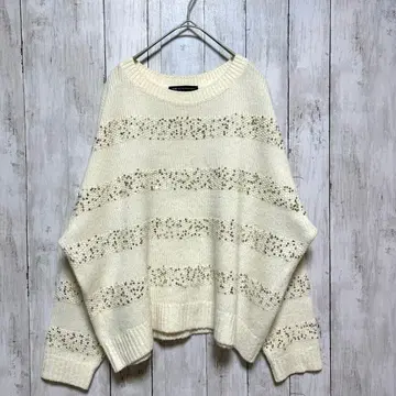 23구 빅 사이즈 화이트 스팽글 반짝 니트 [ XXL ]