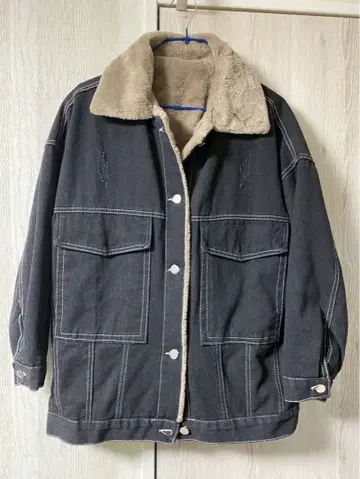 블랙 데님 퍼 자켓