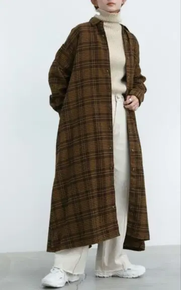 브라운 체크 롱 셔츠 원피스 콜렉트 바이 한치